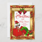 クリスマスプレゼント 男の子 女の子 赤ちゃん おむつパーティー 赤 ゴールド AA2 招待状 (正面)