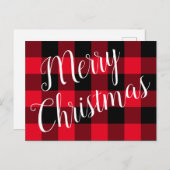 クリスマスプレゼント 赤と黒のバフロー柄 ポストカード (正面/裏面)