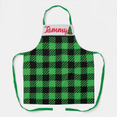 クリスマスプレッドエプロン、名前をカスタムするグリーンブラック エプロン (正面)
