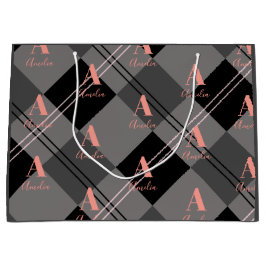 クリスマスプレッドグパーソナライズされたレーブラックピンク ラージペーパーバッグ