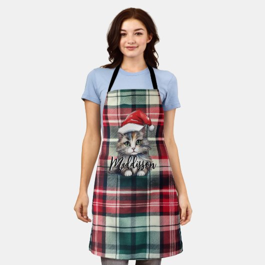 クリスマスプレッドサンタキャットの名前 エプロン (着用した状態)