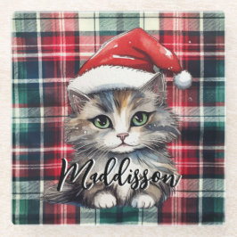 クリスマスプレッドサンタキャットの名前 ガラスコースター