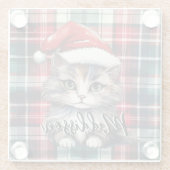 クリスマスプレッドサンタキャットの名前 ガラスコースター (裏面)