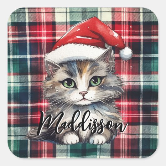 クリスマスプレッドサンタキャットの名前 スクエアシール (正面)