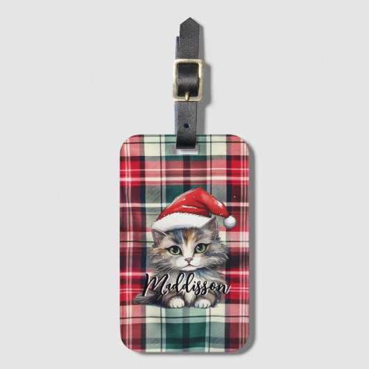 クリスマスプレッドサンタキャットの名前 ラゲッジタグ (正面縦)