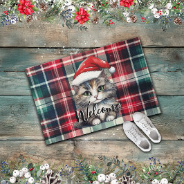 クリスマスプレッドサンタキャット文字 ドアマット