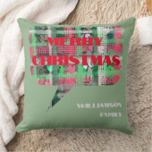クリスマスプレッドスクリプトファミリー名グリーンレッドクリーム クッション (ブランケット)