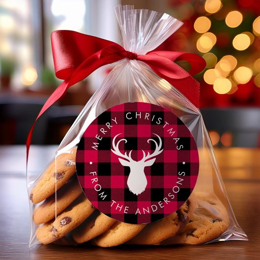 クリスマスプレッドパターンと鹿 ラウンドシール