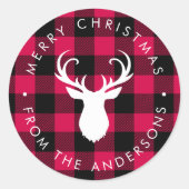 クリスマスプレッドパターンと鹿 ラウンドシール (正面)