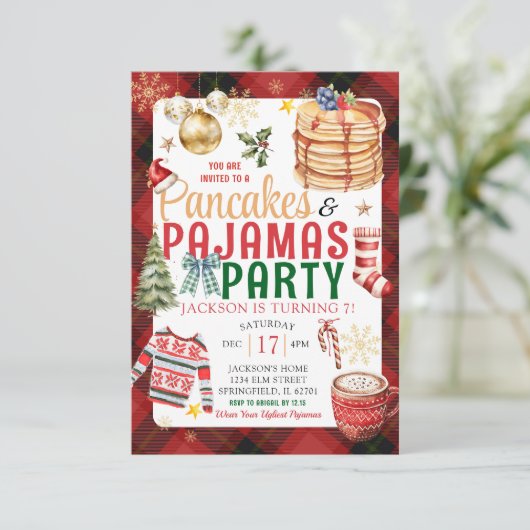 クリスマスプレッドパンケーキパジャマ誕生日パーティー 招待状 (スタンド正面)