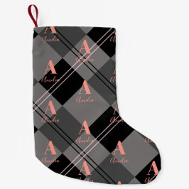 クリスマスプレッドモノグラムグレーブラックピンク スモールクリスマスストッキング