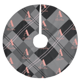 クリスマスプレッドモノグラムグレーブラックピンク ブラッシュドポリエステルツリースカート