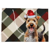 クリスマスプレッドレイクランドテリア犬の恋人 ラージペーパーバッグ (裏面)