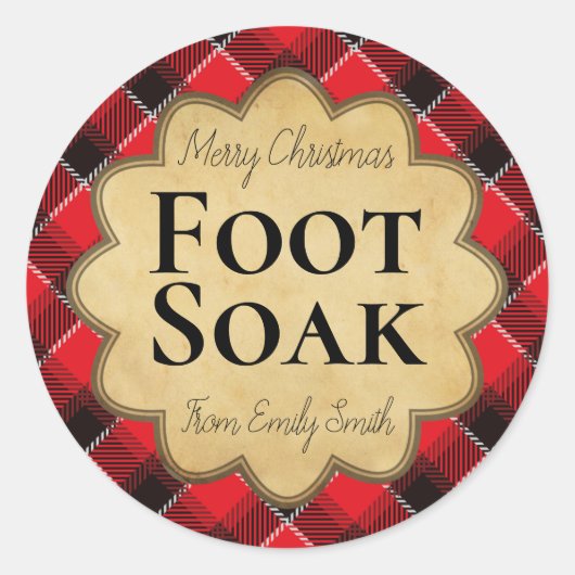 クリスマスプレッドレッドとブラックの足ソークラベル ラウンドシール (正面)