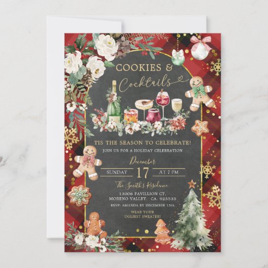 クリスマスプレッドレッドブラッククッキーズカクテルパーティー 招待状 (正面)