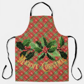 クリスマスプレッドレッド金ゴールド星付きリース エプロン (正面)