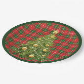 クリスマスプレッドレッド、金ゴールド十字付きグリーン ペーパープレート (アングル)