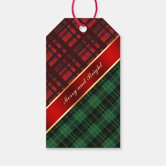 クリスマスプレドとリボングリーンと赤 ギフトタグ (正面)