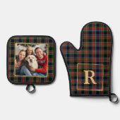 クリスマスプレドカスタム金ゴールドフォトファミリー 鍋つかみ&鍋敷きセット (正面)