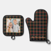 クリスマスプレドカスタム金ゴールド写真おばあちゃん家族 鍋つかみ&鍋敷きセット (正面)