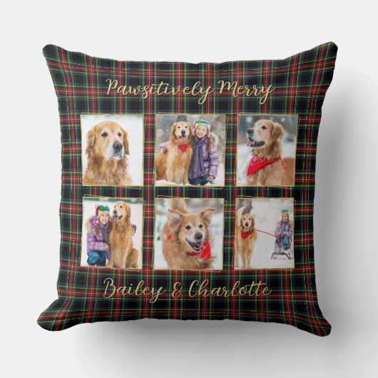 クリスマスプレドカスタム金ゴールド写真コラージペットドッグ クッション (正面)