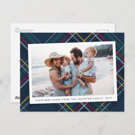 クリスマスプレドクラシックネイビータータンチェック1枚 シーズンポストカード (正面/裏面)
