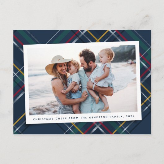 クリスマスプレドクラシックネイビータータンチェック1枚 シーズンポストカード (正面)