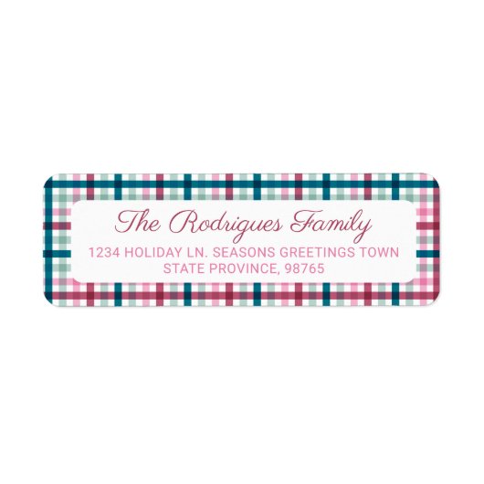 クリスマスプレドティール(緑がかった色)マゼンタ差出人住所 ラベル (正面)