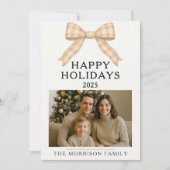 クリスマスプレドトレンディーボウフォトホリデーフラットカード 招待状 (正面)