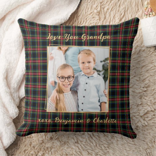 クリスマスプレドパーソナライズされた金ゴールドフォトグランパ クッション (ブランケット)