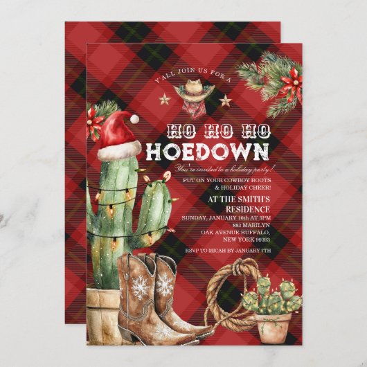 クリスマスプレドホリデーホームダウンカウボーイウェスタン 招待状 (正面/裏面)