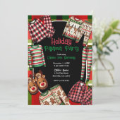 クリスマスプレドホリデーPJのパジャマパーティー誕生日 招待状 (スタンド正面)