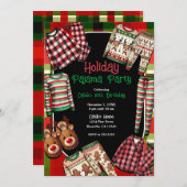 クリスマスプレドホリデーPJのパジャマパーティー誕生日 招待状 (正面/裏面)