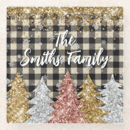 クリスマスプレド及びグリッターの姓 ガラスコースター