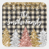 クリスマスプレド及びグリッターの姓 スクエアシール (正面)