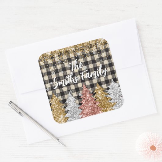 クリスマスプレド及びグリッターの姓 スクエアシール (封筒)