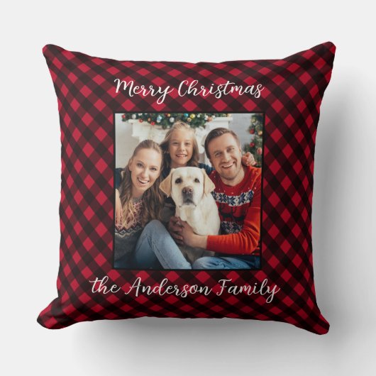 クリスマスプレド家族パーソナライズされたのモダン写真 クッション (正面)