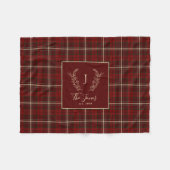 クリスマスプレド家族モノグラム名ブルゴーニュ フリースブランケット (正面(横))