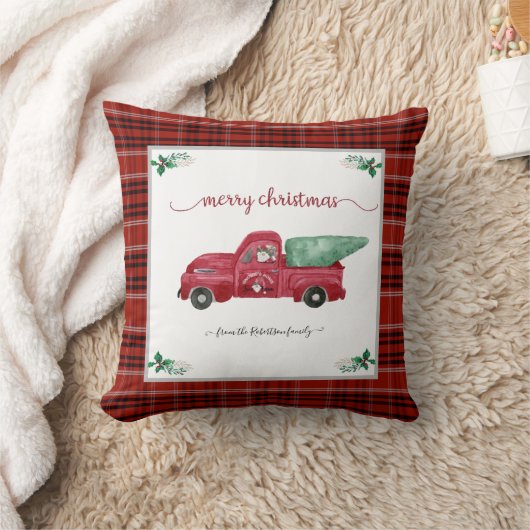クリスマスプレド格言ツリーファームレッドトラック クッション (ブランケット)