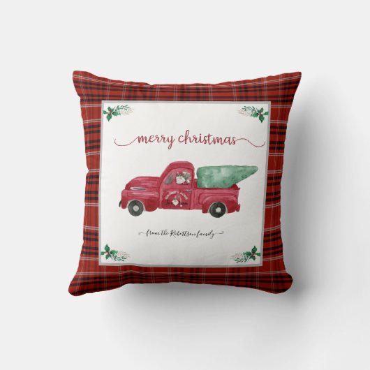 クリスマスプレド格言ツリーファームレッドトラック クッション (裏面)