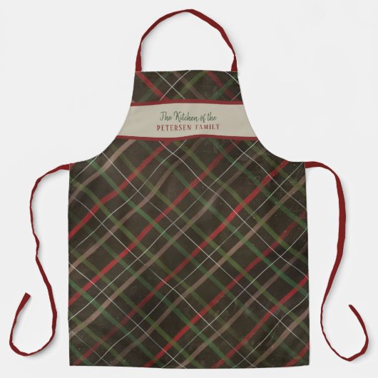 クリスマスプレド赤い緑の家族の名前パーソナライズされた エプロン (正面)