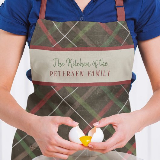 クリスマスプレド赤い緑の家族の名前パーソナライズされた エプロン