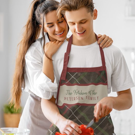 クリスマスプレド赤い緑の家族の名前パーソナライズされた エプロン