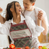 クリスマスプレド赤い緑の家族の名前パーソナライズされた エプロン