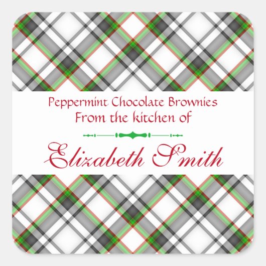 クリスマスプレド、レッドグリーンホワイトクッキーとお菓子 スクエアシール (正面)