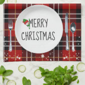 クリスマスプレートオンタータンチェックプレイドキッチンタオル キッチンタオル (折り畳み)