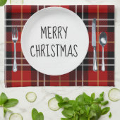 クリスマスプレートオンタータンチェックプレイド キッチンタオル (折り畳み)