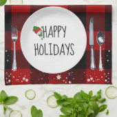 クリスマスプレートオンバッファロープレイドキッチンタオル キッチンタオル (折り畳み)