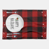 クリスマスプレートオンバッファロープレイドキッチンタオル キッチンタオル (横)