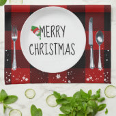 クリスマスプレートオンバッファロープレイドキッチンタオル キッチンタオル (折り畳み)